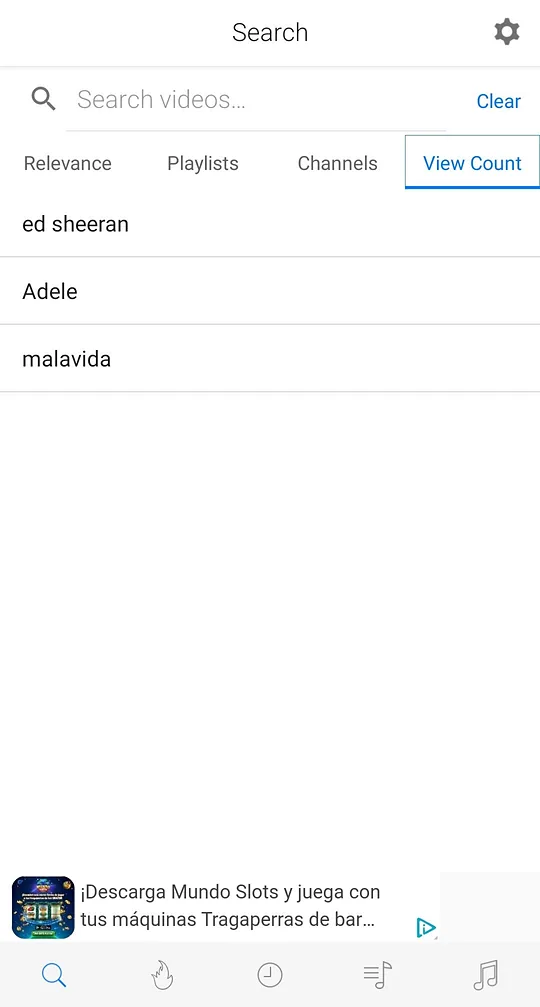 iTube search suggestions with a sort by view count option